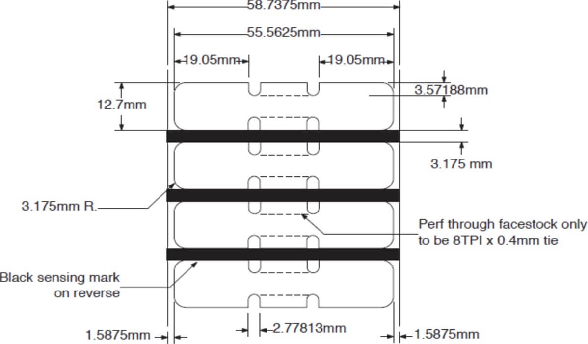 Zebra 2.20 x 0.50 Direct Thermal Labels - 8000D Jewelry (Jewelry Butterfly  Label w/o flaps) - 1 Core Rolls - 21060 Labels