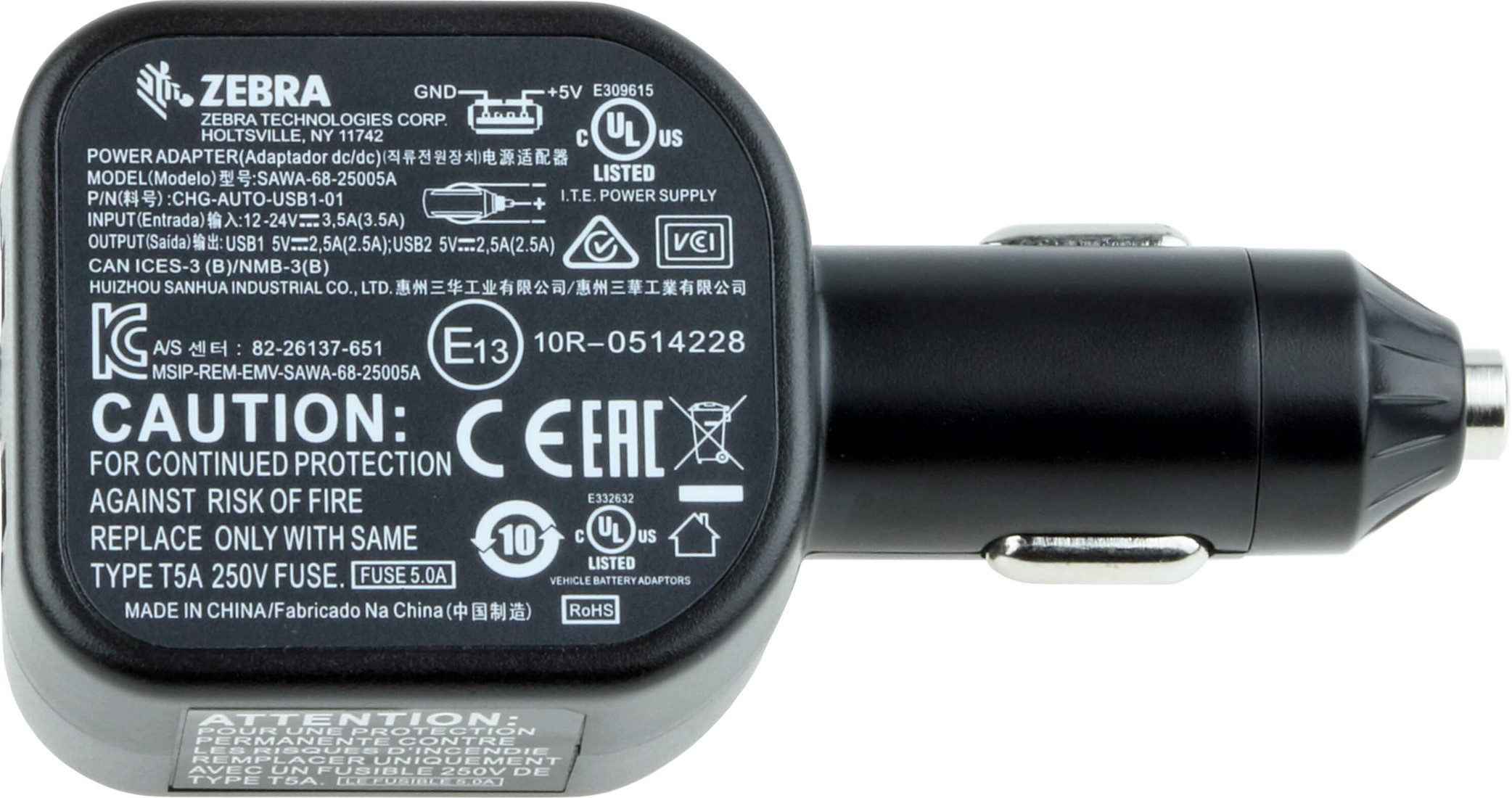 CHG-AUTO-USB1-01 - Zebra USB Cigarette Lighter Adapter Plug